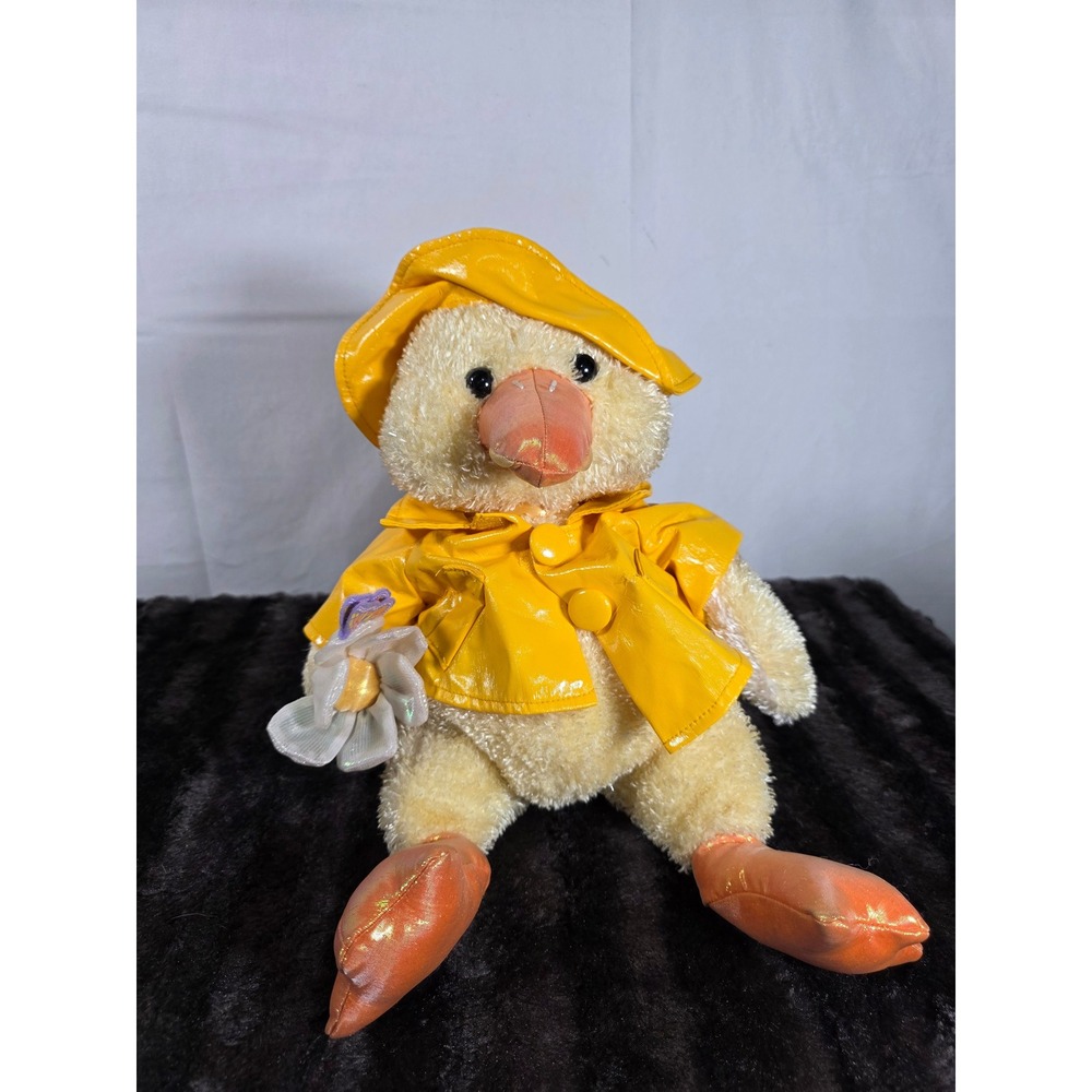 Commonwealth Plush Duck Yellow Raincoat Hat Flower Stuffed Animal 2002 Vintage